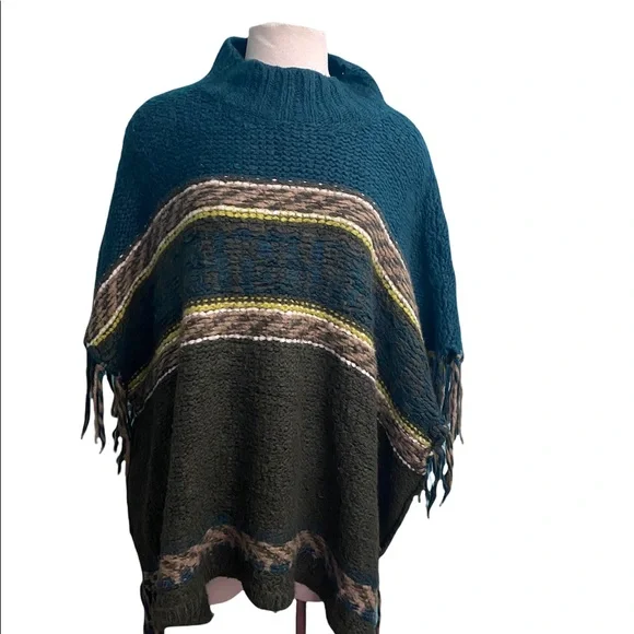 Free people labyrinth poncho army multi sz- XS - Picture 2 of 6